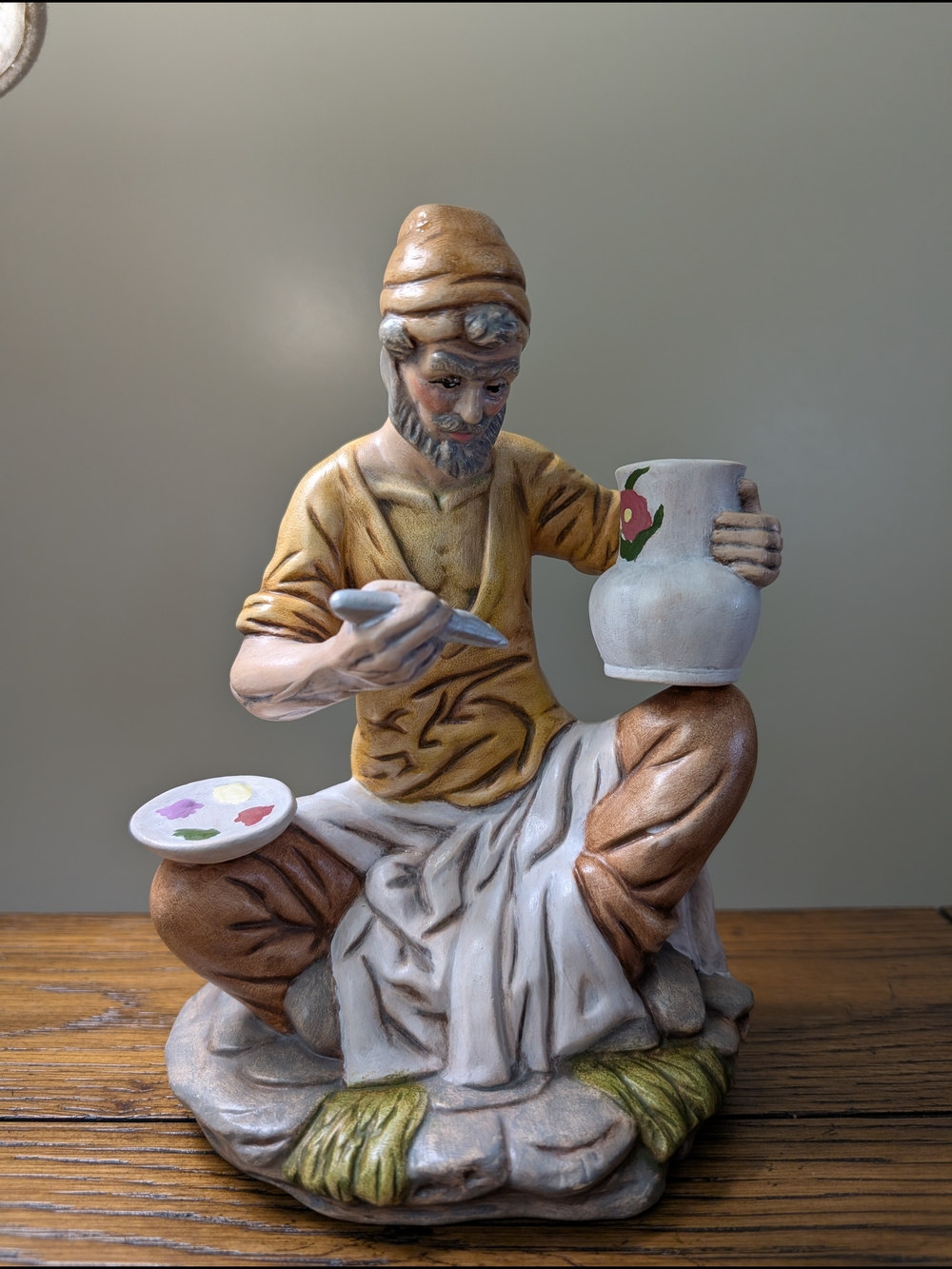 Vintage Hand Painted Ceramic Potter Artisan Figurine - Signed BR